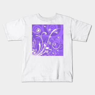 Purple White Floral Art Kids T-Shirt